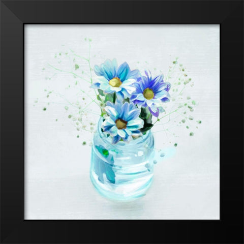 Flowers In Blues Black Modern Wood Framed Art Print by Villa, Milli