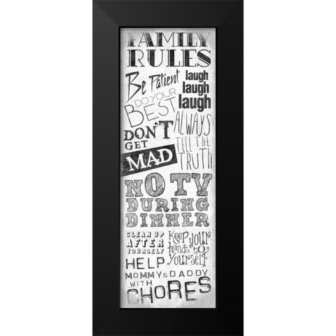 Family Rules Black Modern Wood Framed Art Print by OnRei