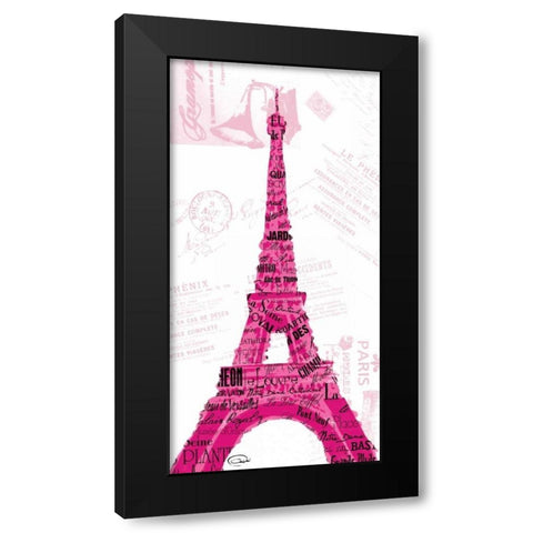 Pink Eiffel Black Modern Wood Framed Art Print with Double Matting by OnRei