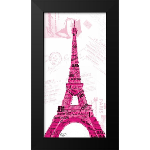 Pink Eiffel Black Modern Wood Framed Art Print by OnRei