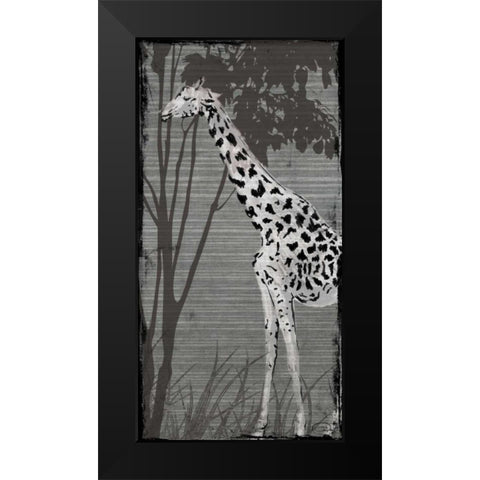 Grey Giraffe Black Modern Wood Framed Art Print by OnRei