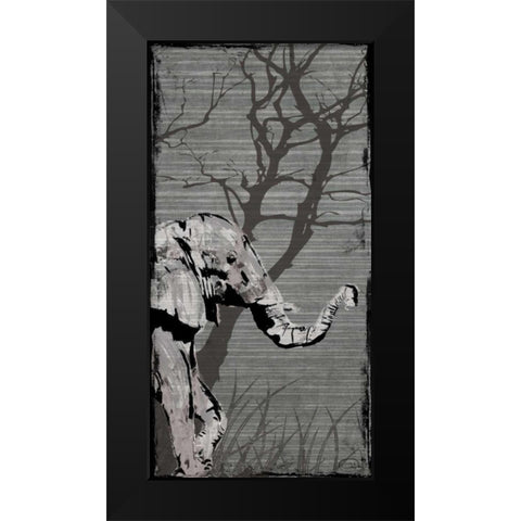 Gery Elephant Black Modern Wood Framed Art Print by OnRei