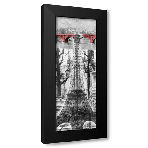 Paris Collage Black Modern Wood Framed Art Print with Double Matting by OnRei