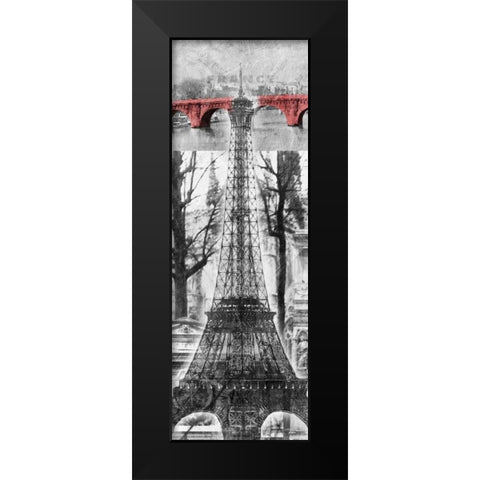 Paris Collage Black Modern Wood Framed Art Print by OnRei