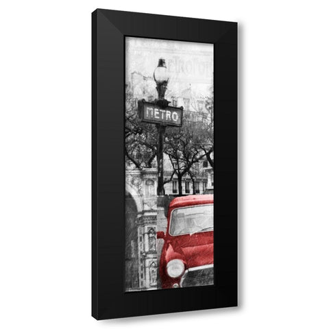 Paris Collage Mate Black Modern Wood Framed Art Print with Double Matting by OnRei