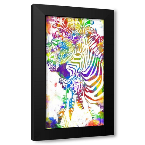 Colorful Zebra Mandala Black Modern Wood Framed Art Print with Double Matting by OnRei