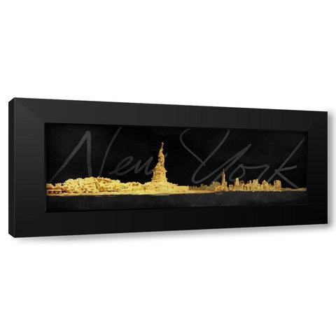 Golden Statue Black Modern Wood Framed Art Print with Double Matting by OnRei