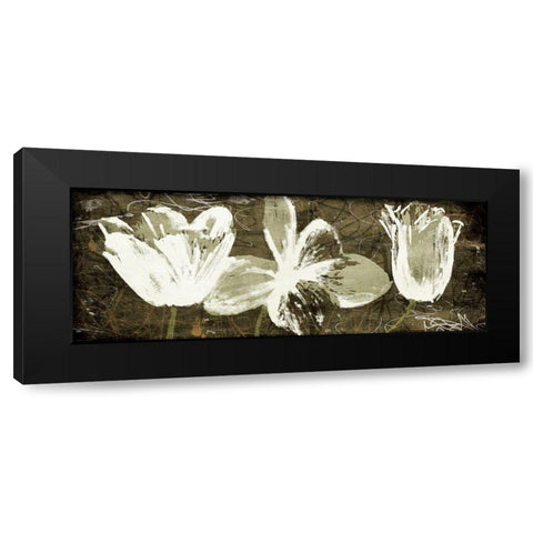 Floral Trio Amber Black Modern Wood Framed Art Print with Double Matting by OnRei