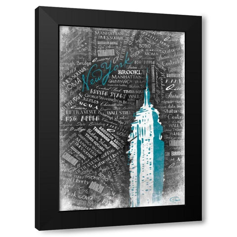 Empire Teal Black Modern Wood Framed Art Print with Double Matting by OnRei