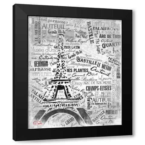 Eiffel NO PARIS Black Modern Wood Framed Art Print with Double Matting by OnRei