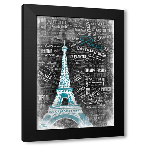 Eiffel Teal Black Modern Wood Framed Art Print with Double Matting by OnRei