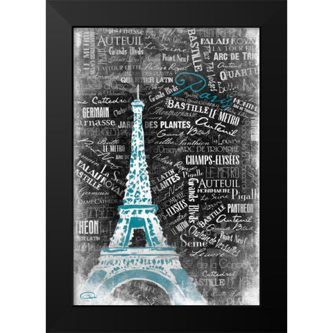 Eiffel Teal Black Modern Wood Framed Art Print by OnRei