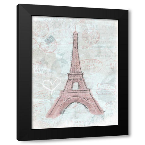 Eiffel Sketch Romantic Black Modern Wood Framed Art Print with Double Matting by OnRei