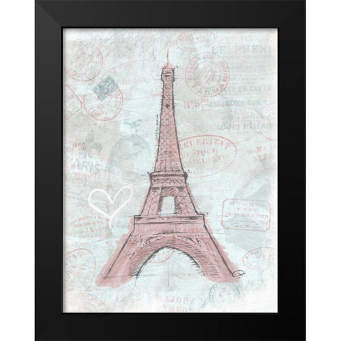 Eiffel Sketch Romantic Black Modern Wood Framed Art Print by OnRei