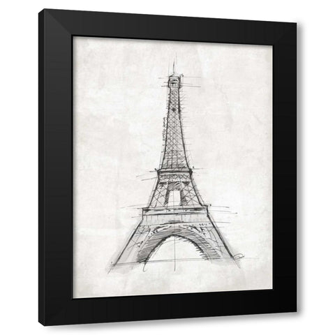 Eiffel Sketch Black Modern Wood Framed Art Print with Double Matting by OnRei