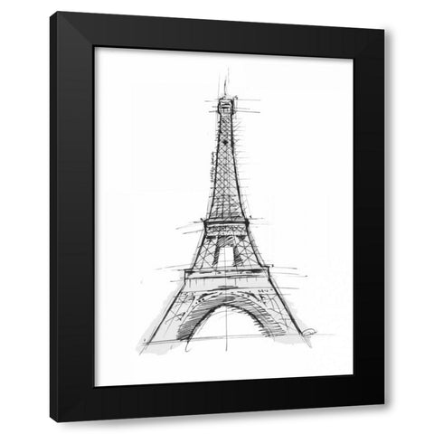 Eiffel Sketch D Black Modern Wood Framed Art Print with Double Matting by OnRei