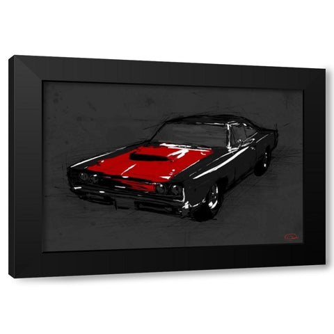 Muscle Car Black Black Modern Wood Framed Art Print by OnRei