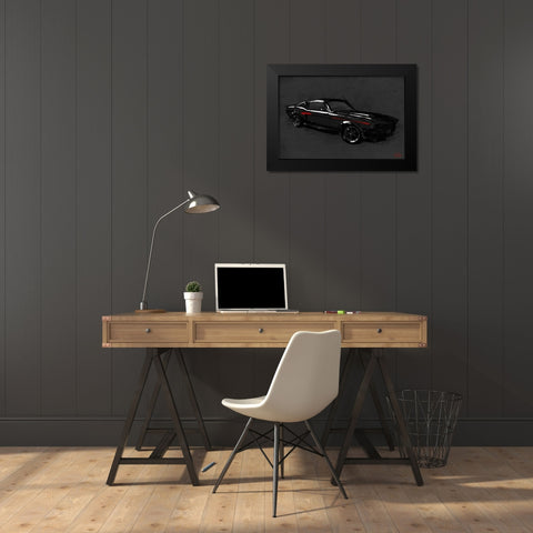 Muscle Car Black Black Modern Wood Framed Art Print by OnRei