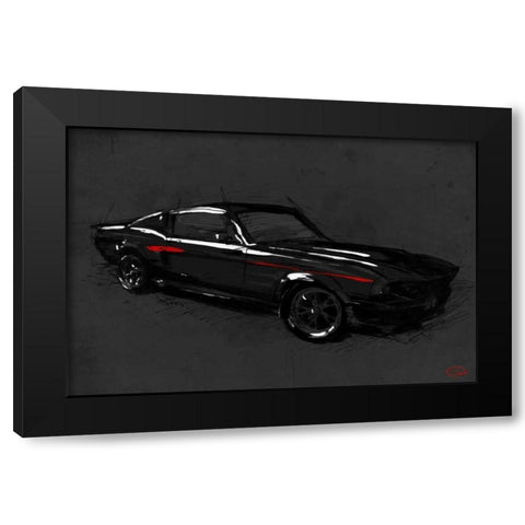 Muscle Car Black Black Modern Wood Framed Art Print with Double Matting by OnRei