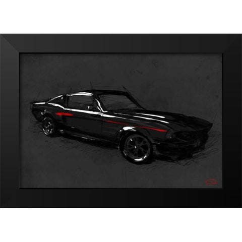 Muscle Car Black Black Modern Wood Framed Art Print by OnRei