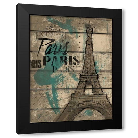 Natural Paris Teal Black Modern Wood Framed Art Print with Double Matting by OnRei