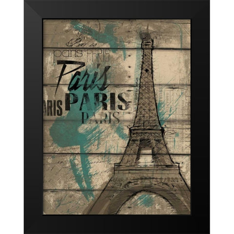 Natural Paris Teal Black Modern Wood Framed Art Print by OnRei