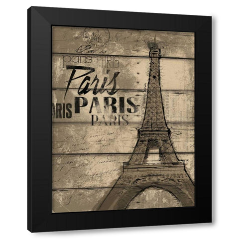 Natural Paris Clean Black Modern Wood Framed Art Print with Double Matting by OnRei