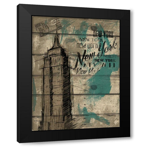 Natural New York Teal Black Modern Wood Framed Art Print with Double Matting by OnRei