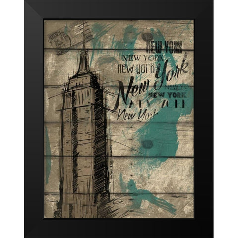 Natural New York Teal Black Modern Wood Framed Art Print by OnRei