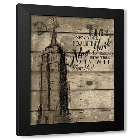 Natural New York Clean Black Modern Wood Framed Art Print with Double Matting by OnRei