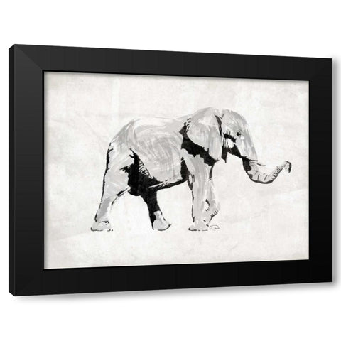 Elephant Trunk Up Black Modern Wood Framed Art Print with Double Matting by OnRei