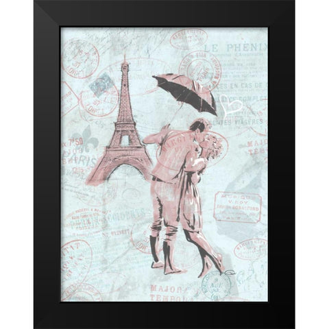 Romantic love Eiffel Black Modern Wood Framed Art Print by OnRei