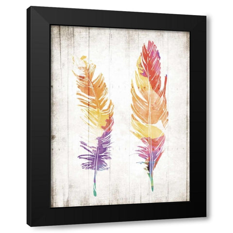 Wooden Feathers Black Modern Wood Framed Art Print with Double Matting by OnRei