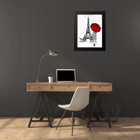 Inked Walk Away Mate Red Umbrella. Black Modern Wood Framed Art Print by OnRei