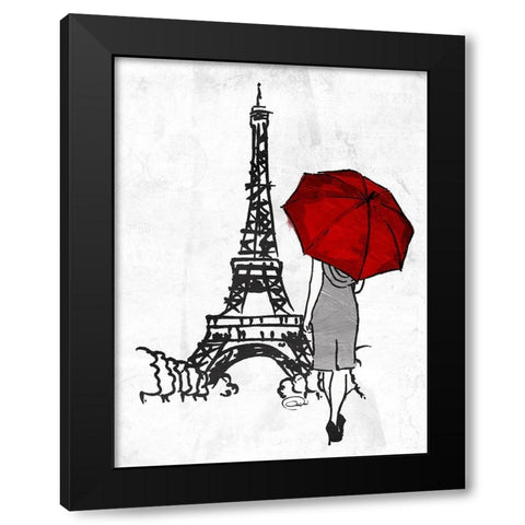 Inked Walk Away Mate Red Umbrella. Black Modern Wood Framed Art Print with Double Matting by OnRei