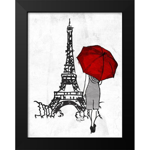 Inked Walk Away Mate Red Umbrella. Black Modern Wood Framed Art Print by OnRei