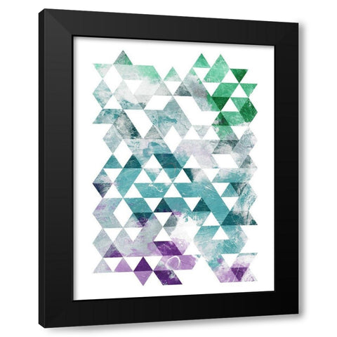 Green Purple Grey Triangles Black Modern Wood Framed Art Print with Double Matting by OnRei