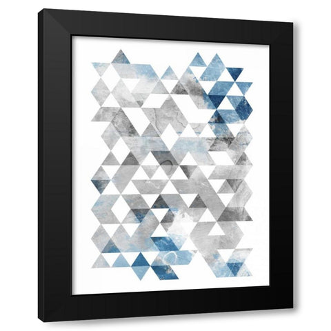 Blue Silver Triangles Black Modern Wood Framed Art Print with Double Matting by OnRei