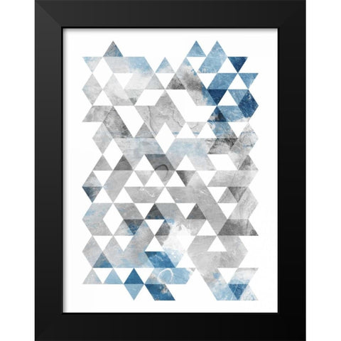 Blue Silver Triangles Black Modern Wood Framed Art Print by OnRei