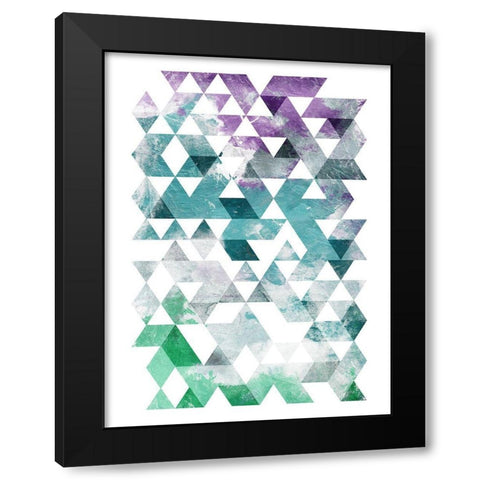 Green Purple Grey Triangles Mate Black Modern Wood Framed Art Print with Double Matting by OnRei