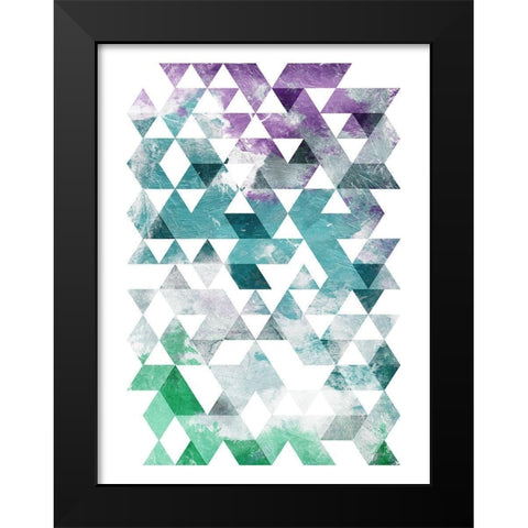 Green Purple Grey Triangles Mate Black Modern Wood Framed Art Print by OnRei