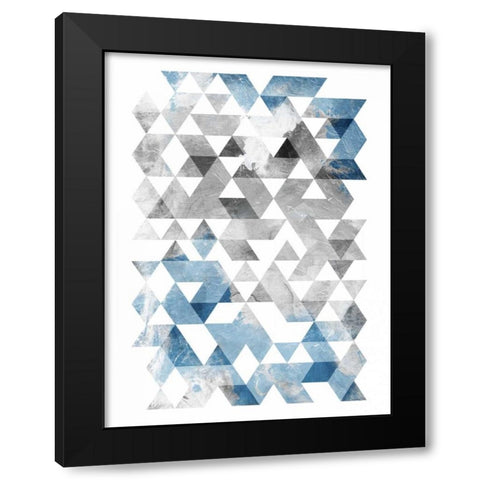 Blue Silver Triangles Mates Black Modern Wood Framed Art Print with Double Matting by OnRei