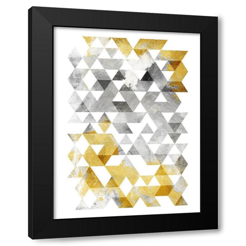 Golden Grey Triangles Mate Black Modern Wood Framed Art Print with Double Matting by OnRei