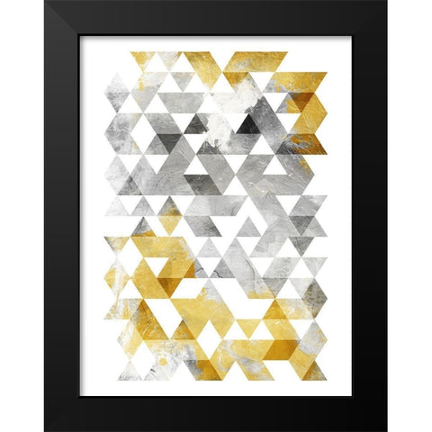 Golden Grey Triangles Mate Black Modern Wood Framed Art Print by OnRei