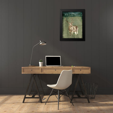 Deer In The Field Black Modern Wood Framed Art Print by OnRei