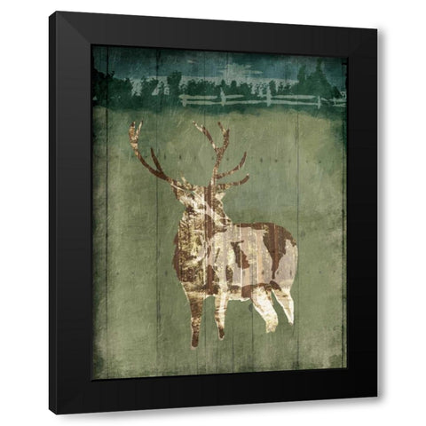 Deer In The Field Black Modern Wood Framed Art Print with Double Matting by OnRei