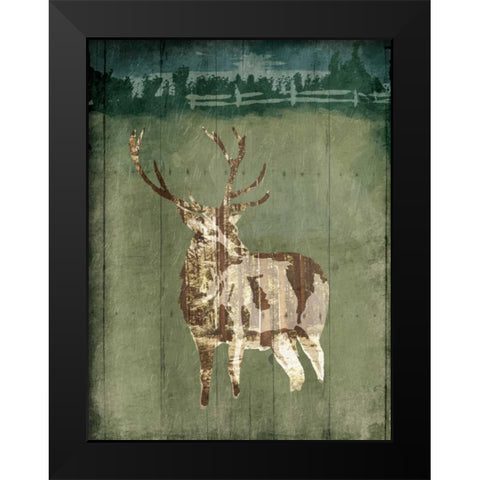 Deer In The Field Black Modern Wood Framed Art Print by OnRei