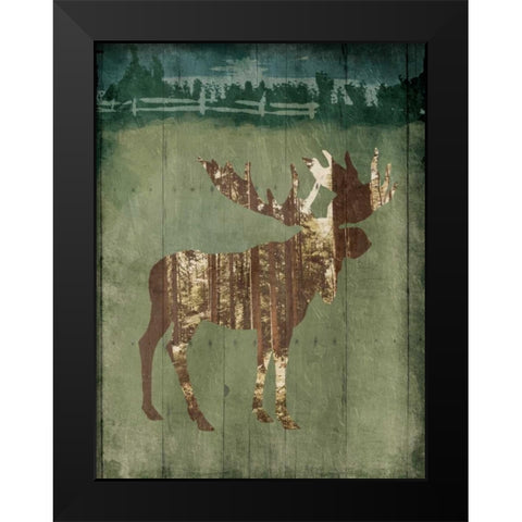 Moose In The Field Black Modern Wood Framed Art Print by OnRei