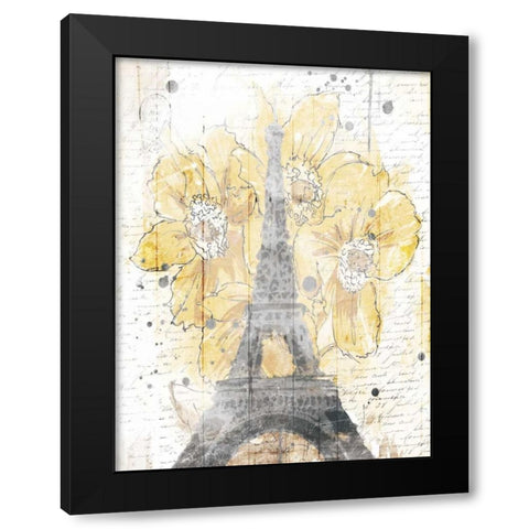 Eiffel Bloom Yellow Black Modern Wood Framed Art Print with Double Matting by OnRei