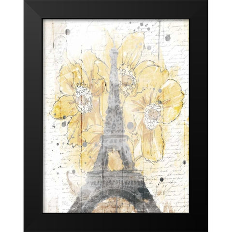 Eiffel Bloom Yellow Black Modern Wood Framed Art Print by OnRei